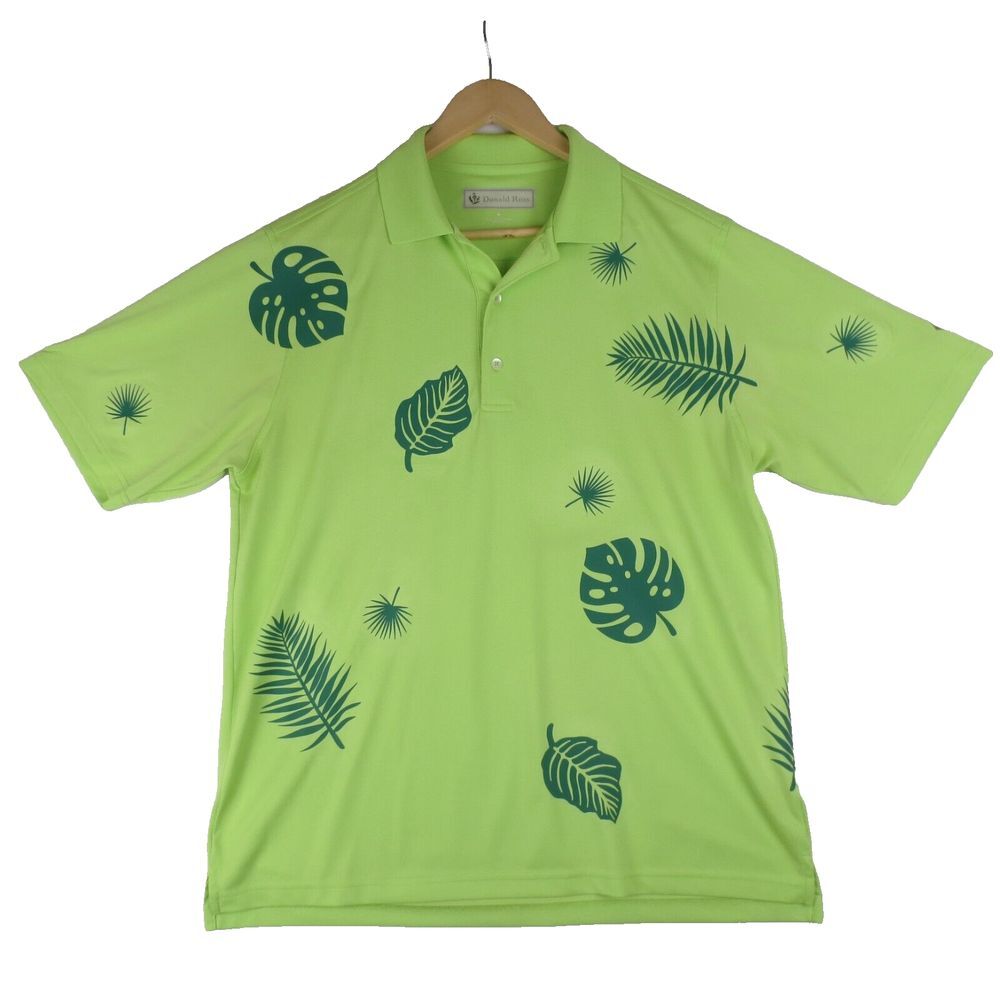 Donald Ross Polo Shirt Mens M Green Leaf Print‎ Tropical Outdoors Vacation Golf